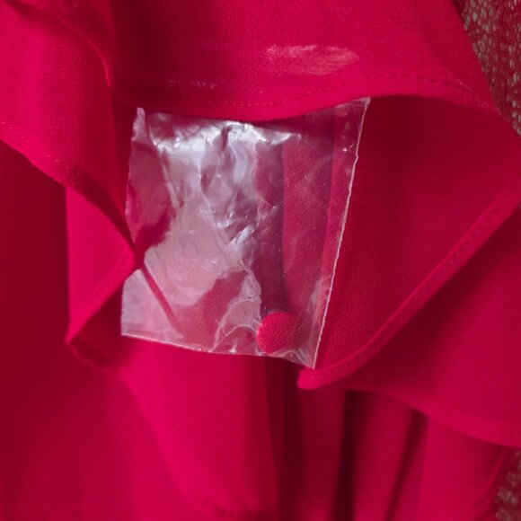 BISOU BISOU Red Ruffle and Lace Blouse | S | Sheer Button Down Round Neck NEW - Picture 9 of 9